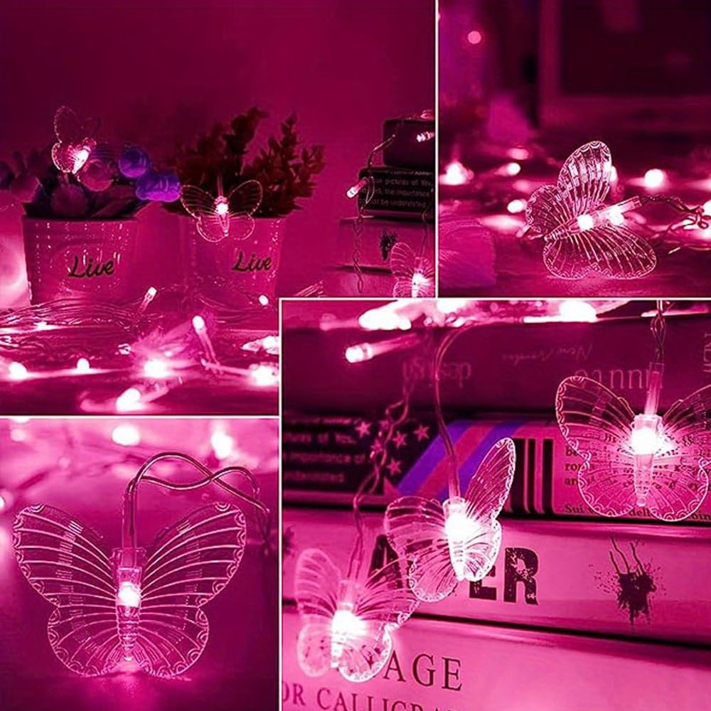 Lainin USB Powered String Light 13FT 96LED Curtain Light 16 Butterflies Strings 8 Mode Fairy Light Strip for Party Indoor Outdoor Room Garden Wall Wedding Christmas Xmas Decorations (Pink)