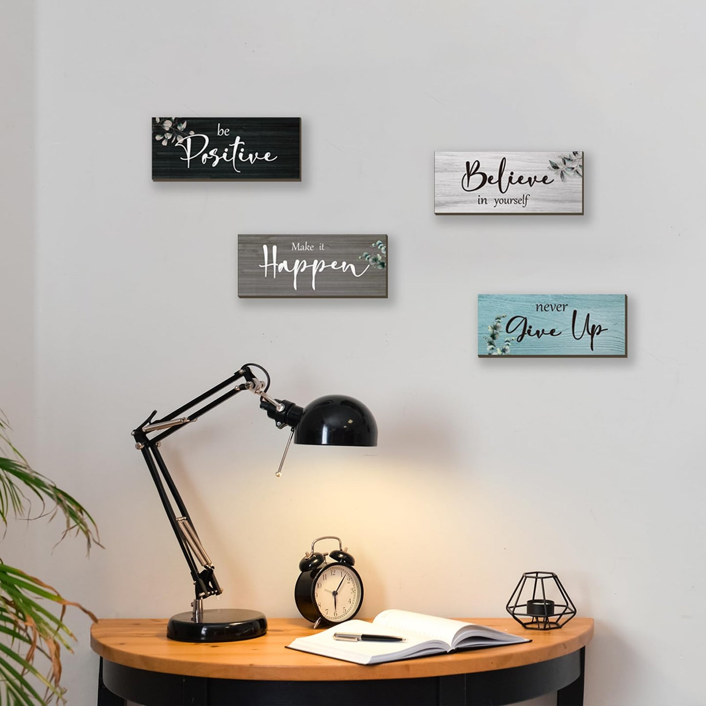 FENCORDAR 4 Pcs Office Decor For Women Motivational Wall Decor Rustic Inspirational With Positive Sayings Wooden Hangings for Home Office Bathroom Bedroom Kitchen(Fresh 10x4")