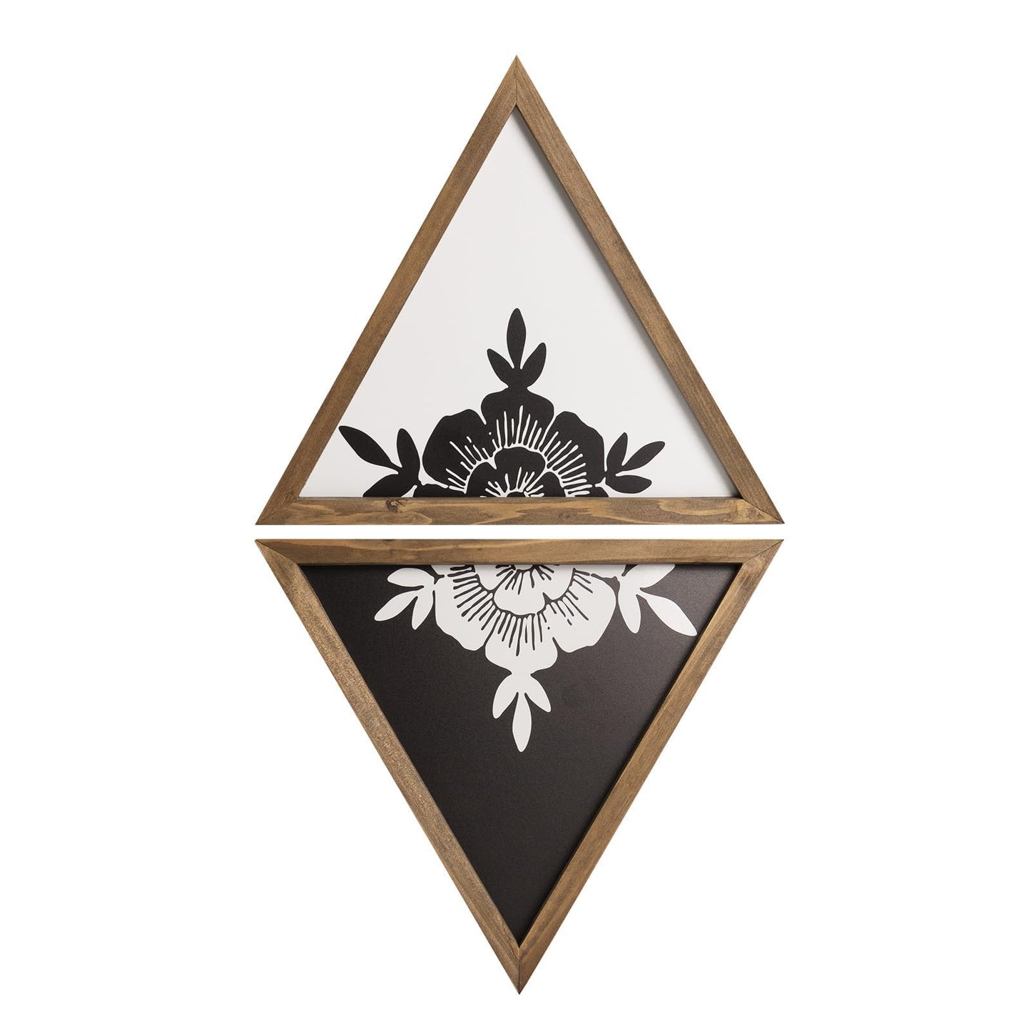flangairy Floral Wall Decor Wooden Botanical Wall Art Framed Boho Wood Geometric Triangles Black White Bedroom Bathroom Room Home Decorations