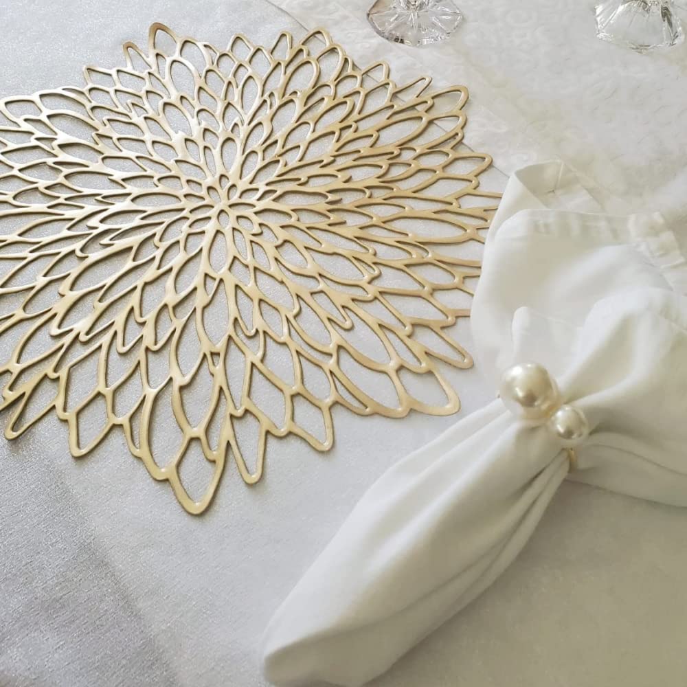 KESOTE Set of 12 Pearl Napkin Rings, Gold Napkin Ring Holders for Formal or Casual Dinning Table Decor