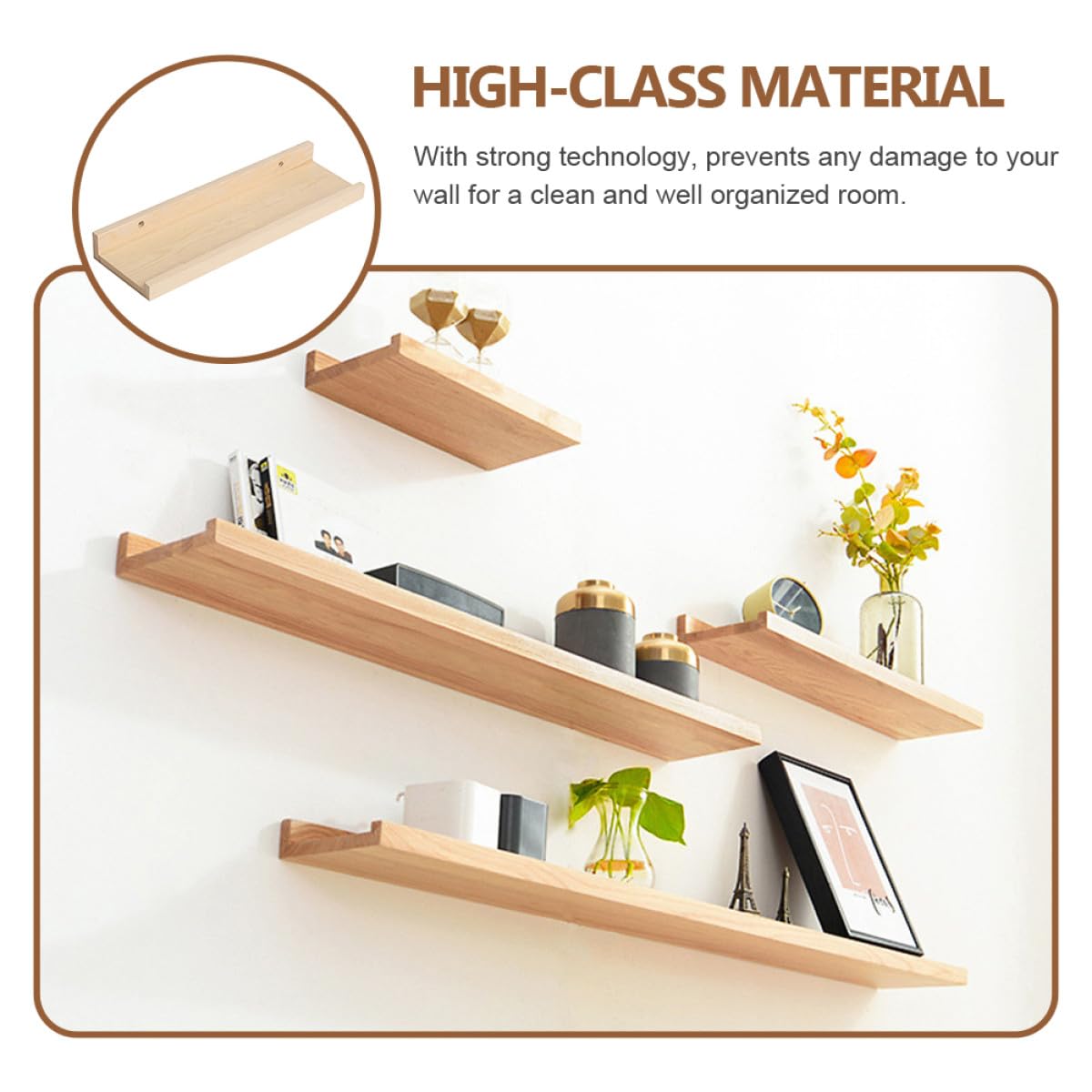 jojofuny Wooden Wall Mounted Shelf 40x14cm Entryway Accessory Sundries Storage Rack Floating Wall Shelf for Living Room Home Organization