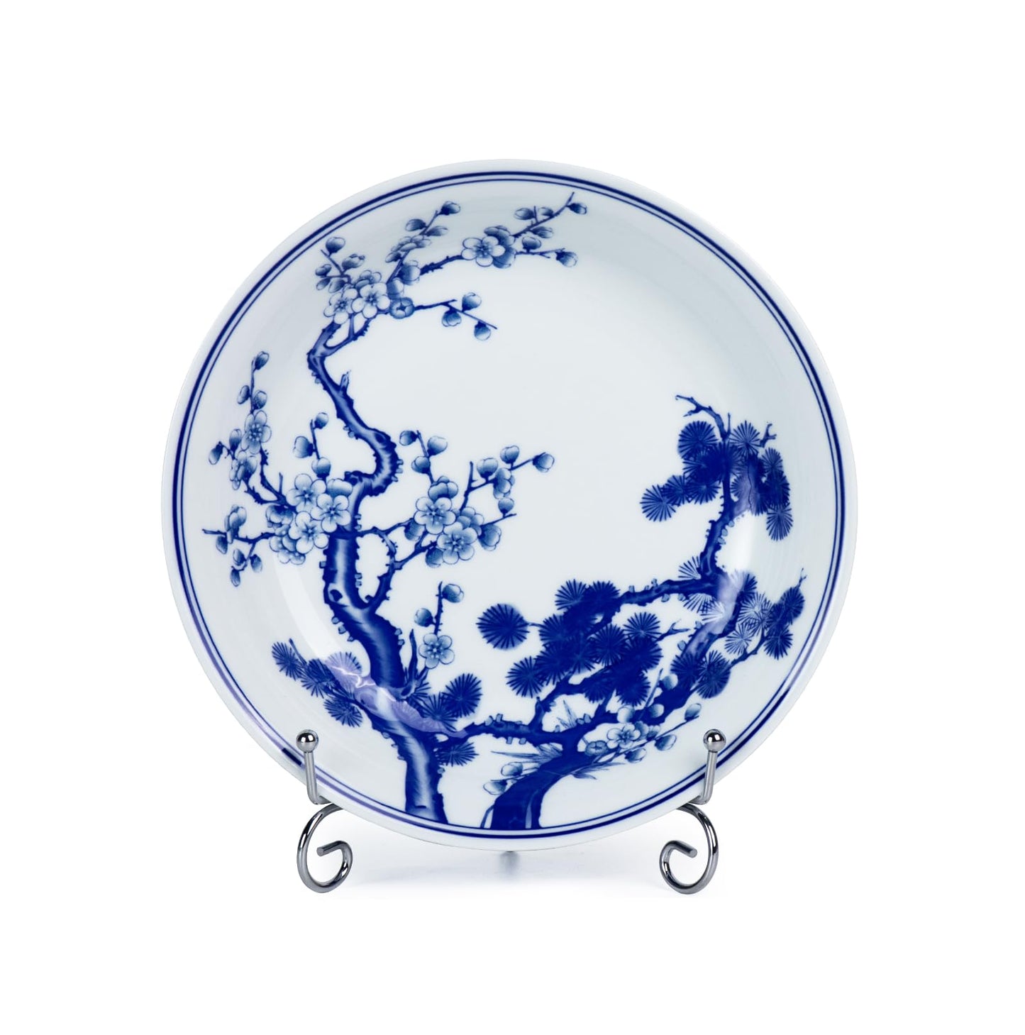 KAMMAK Decorative Plates for Display, White and Blue Ceramic Plate Decor with Stand, Handmade Art Porcelain Ornament for Table, Living Room, Kitchen, Office, Perfect 8in Chinese Style Dish Gift（954N）