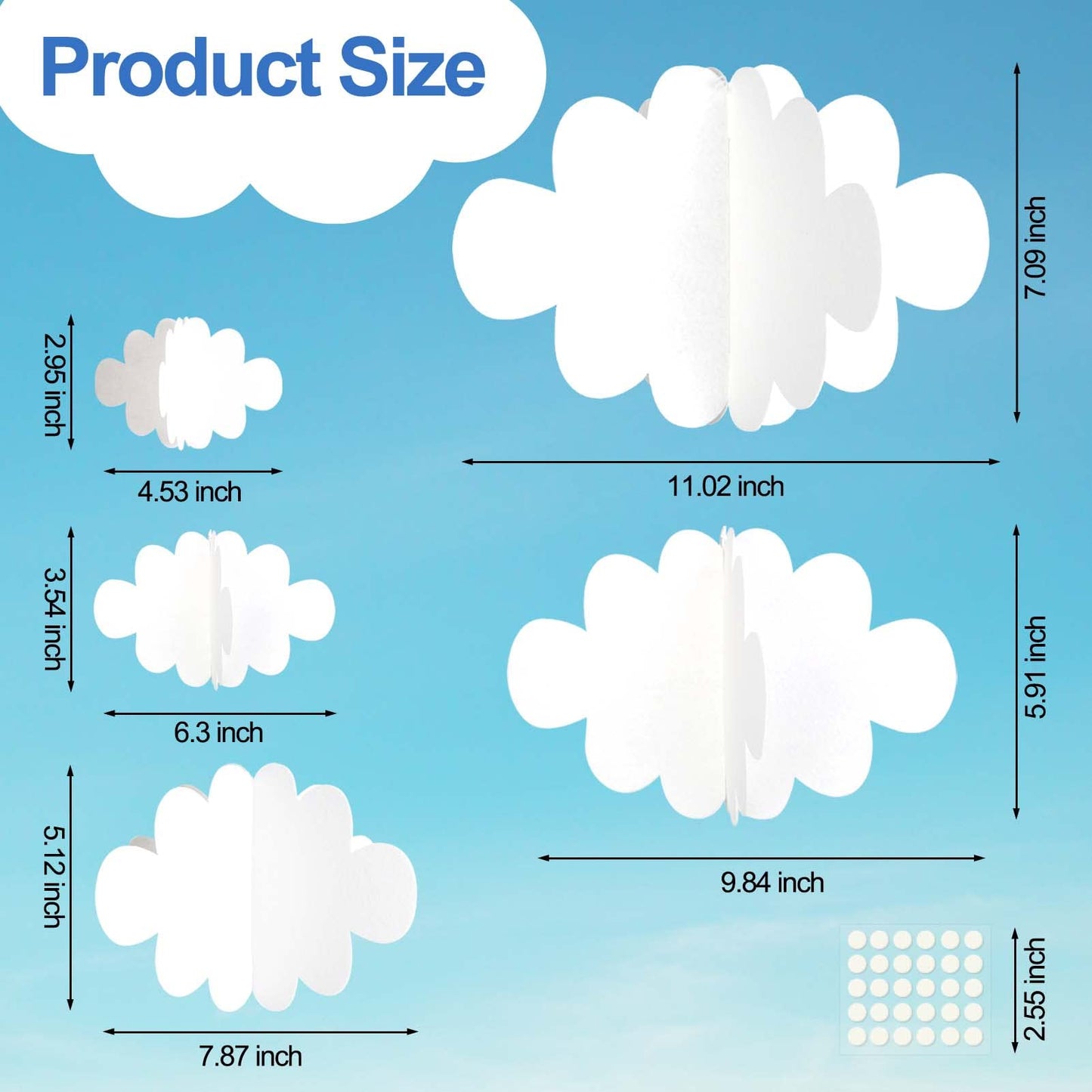 Ayfjovs 10 PCS 3D Cloud Decorations - White Hanging Clouds for Ceiling, Party Decorations, Ornaments, Wedding, Nursery, Children Room, Baby Baptism Party