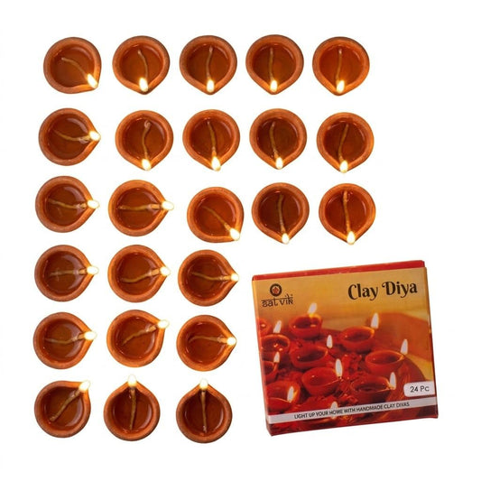 SATVIK Set of 24 Terracotta Clay Diyas – Traditional Handmade Earthen Oil Lamps for Home Decor – Eco-Friendly Festival Lighting