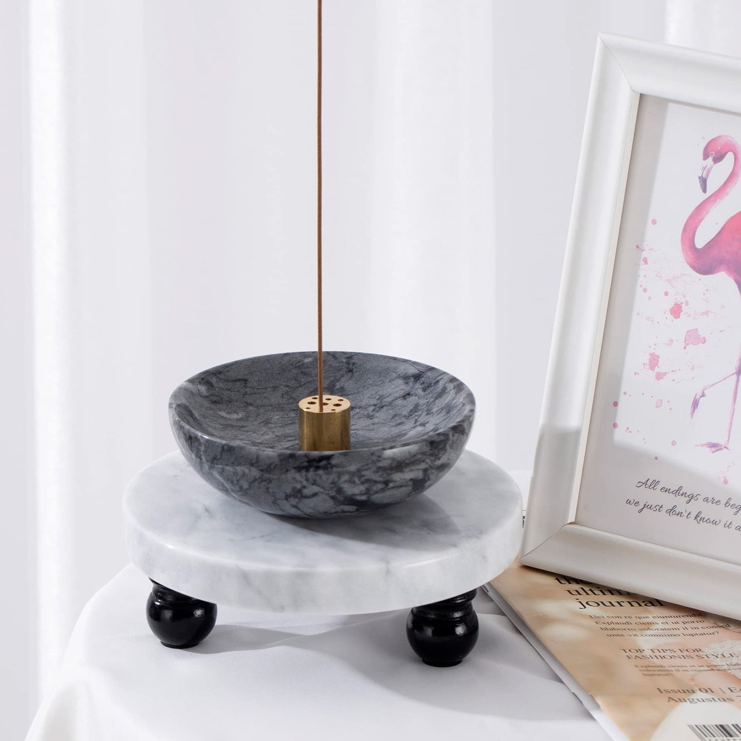 FasolaHome Decorative Marble Riser for Display - Cute Home, Bathroom, Kitchen Decor - Beautiful Pedestal Stand Uniquely Displays Your Decorations - Perfect Tray to Add Beauty