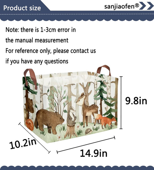 Sanjiaofeng Rectangular Kids Basket Animal Storage Bins,Woodland Storage Baskets with Handles.Clothers,Toys,Books,Kid's Gifts Storage. (Tree animal)
