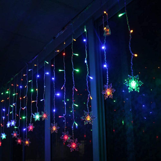 MBVBN LED Curtain Lights,19ft/6M 96 LED Snowflake Curtain String Lights Plug-in Window Curtain Lights with 8 Modes Decoration for Christmas, Wedding, Party,Wall, Home Decorations (Colorful)