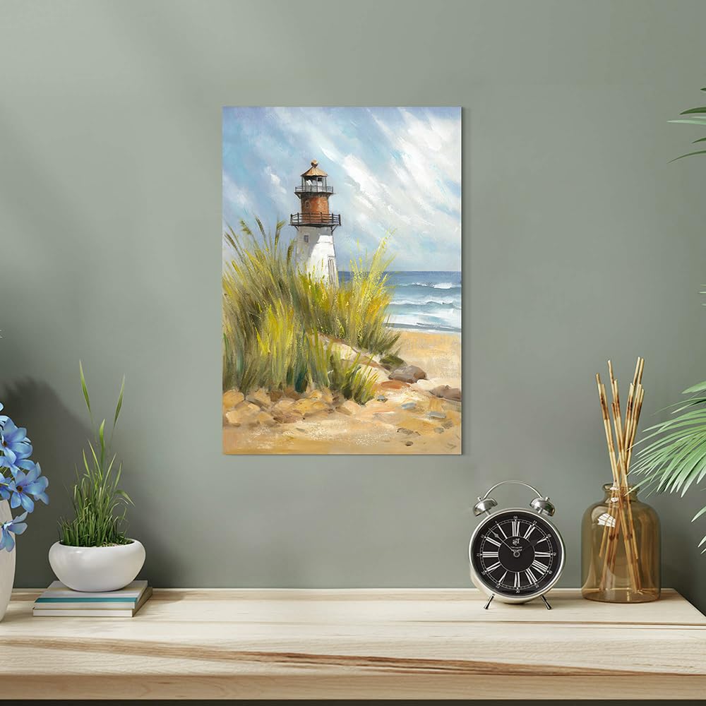 Hardy Gallery coastal wall art lighthouse pictures: beach wall decor coastal artwork nautical ocean print in beach canvas painting for bathroom 11" x 16"