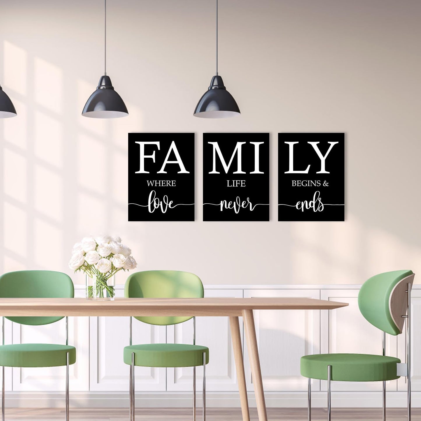 Family Where Life Begins And Love Never Ends Wall Art:3 Piece Love Quotes Wall Decor Above Bed,Modern Minimalist Family Signs Country Farmhouse Decor for Living Room Bedroom 12"x16"