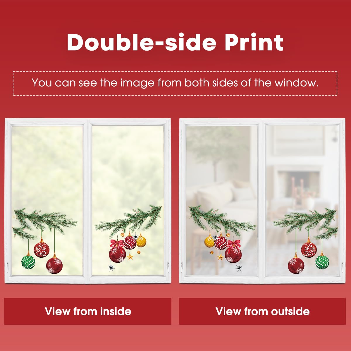 Horaldaily 221 PCS Christmas Window Cling Sticker, Xmas Balls Branches Snow for Home Party Supplies Shop Window Glass Display Decoration