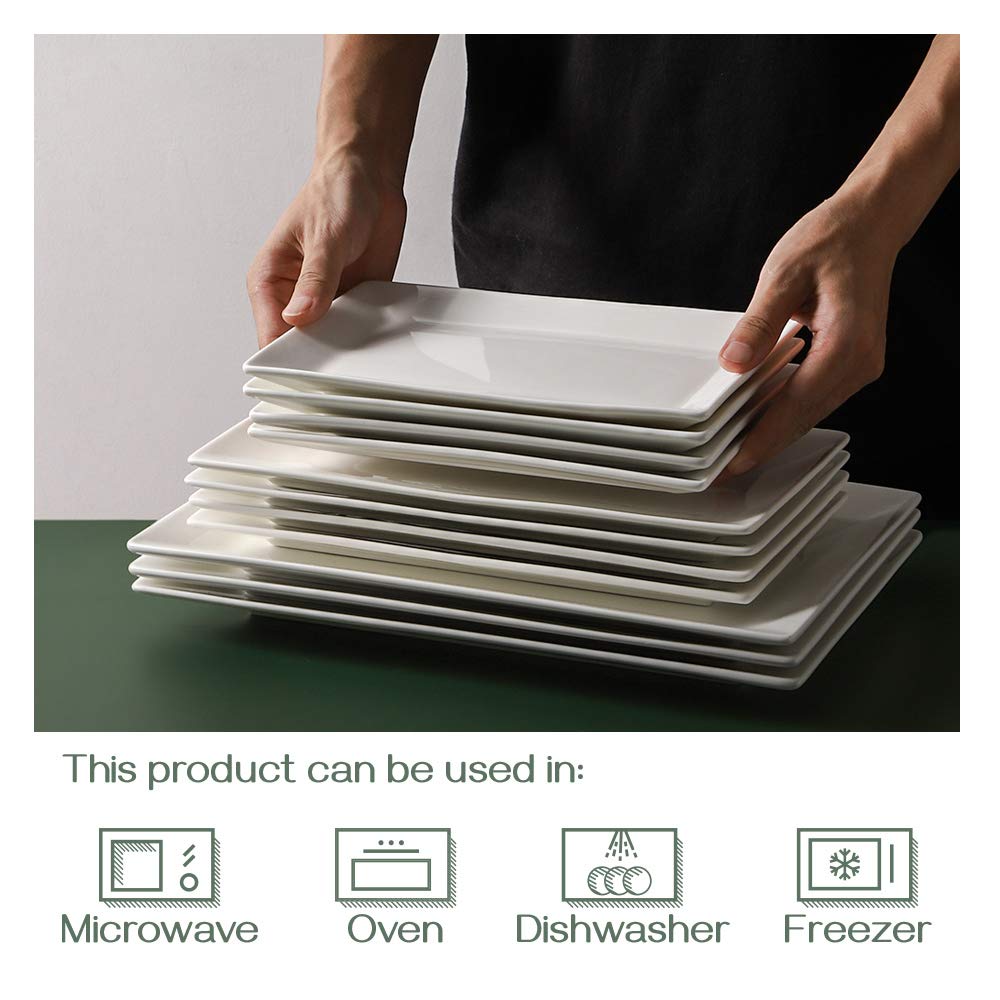 DOWAN 14" Serving Trays, Serving Platters, Ceramic Serving Platters and Trays, Rectangle Plates, Set of 3, for Weddings, Parties, Oven, Microwave, Dishwasher, Heat Resistant, Easy to Clean, White