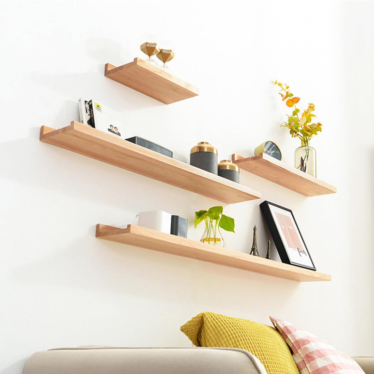 jojofuny Wooden Wall Mounted Shelf 40x14cm Entryway Accessory Sundries Storage Rack Floating Wall Shelf for Living Room Home Organization