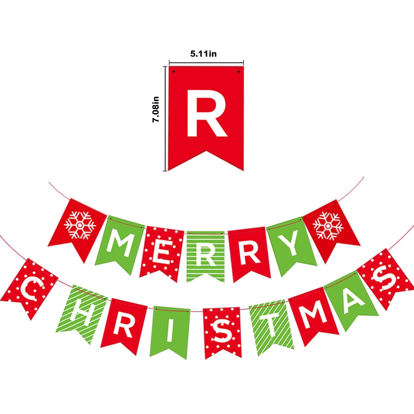 Merry Christmas Banner - Premium Heavyweight Paper Holiday Sign with String & Threading Needle for Indoor Fireplace, Wall, Windows | Traditional Festive Decor (Merry & Bright) (double-sided)