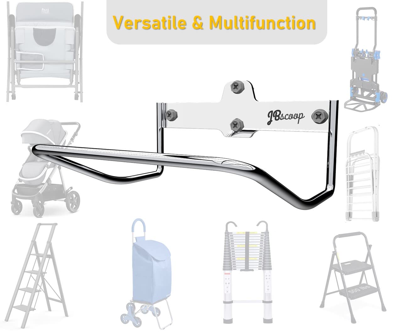 JBscoop Ladder Hanger for Garage Wall, Ladder Storage Strollers and Folding Chair, Heavy Duty Lader Holder Rust Proof SS304