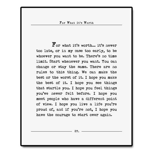 LYUARO F.Scott Fitzgerald Print, for What It's Worth Book Page, Gifts for Book Lovers, Literature Prints, Minimalist Decor, Classic Quotes, Typography Quote Print, Wall Art - 8x10 inch No Frame