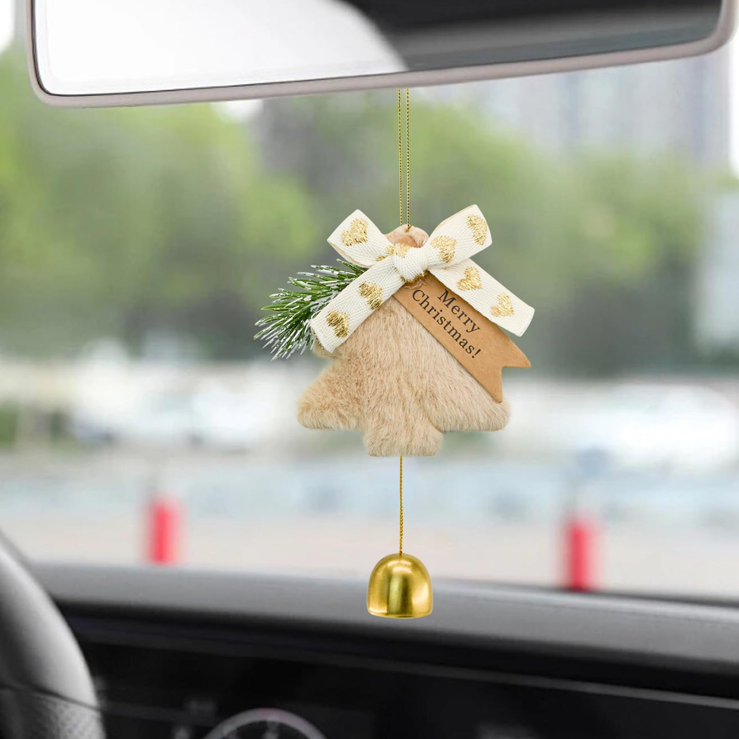 MrMrKura Gold Jingle Bells Christmas Tree Decorations Indoor Outdoor, Plush Pendant Hanging Christmas Ornaments Set of 9, Gifts for Home Decor Holiday Party (9)