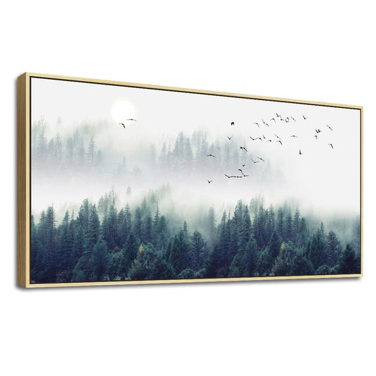 Framed Canvas Wall Art For Living Room Large Size Wall Decor For Bedroom Foggy Forest Trees Landscape Painting Wall Decorations Modern Home Decor Canvas Pictures Artwork Natural Framed 20" X 40"