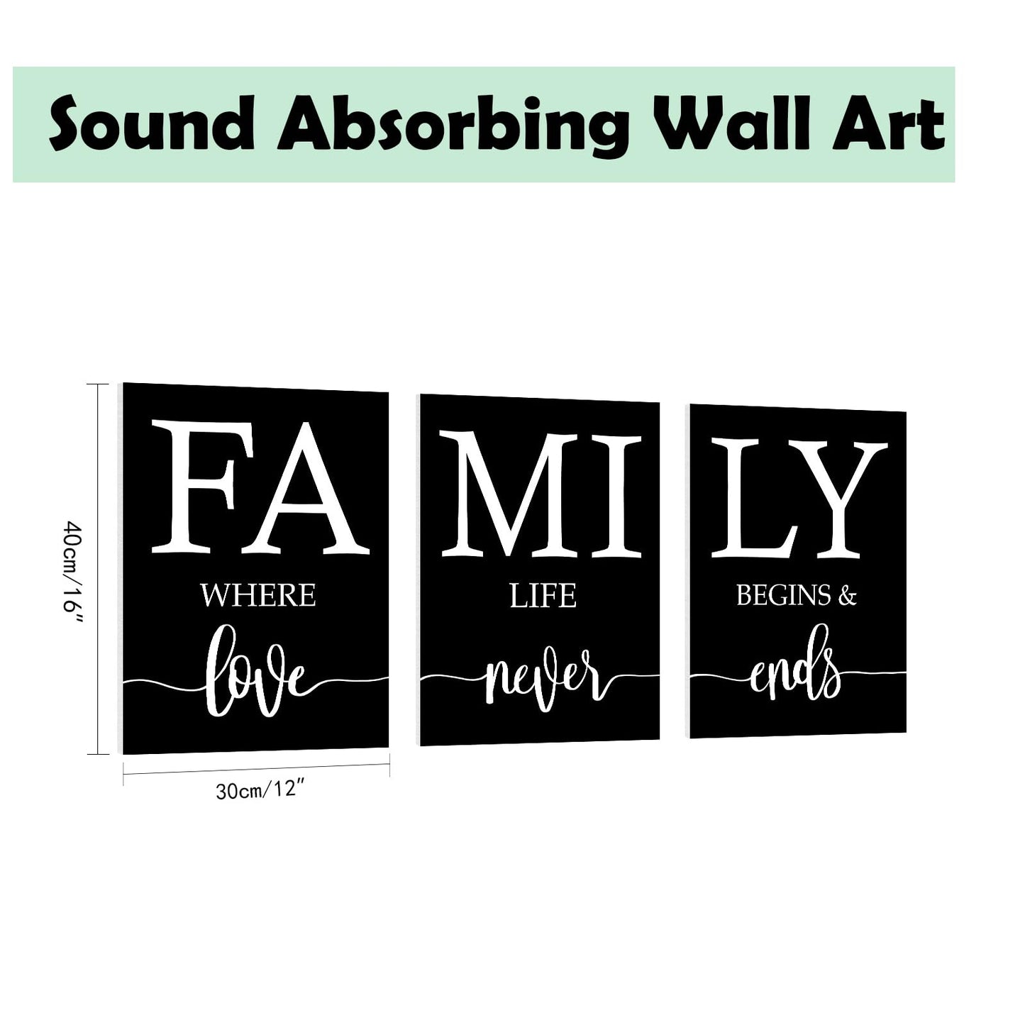 Family Where Life Begins And Love Never Ends Wall Art:3 Piece Love Quotes Wall Decor Above Bed,Modern Minimalist Family Signs Country Farmhouse Decor for Living Room Bedroom 12"x16"