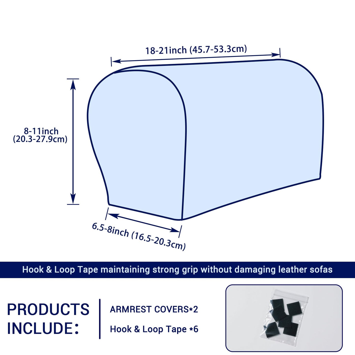 SUBRTEX Stretch Couch Arm Covers Set of 2, Checkered Sofa Arm Slipcovers, Anti-Slip Armrest Covers for Recliner and Armchairs, Pet Proof, High Stretchy, Hook & Loop Tape, Navy