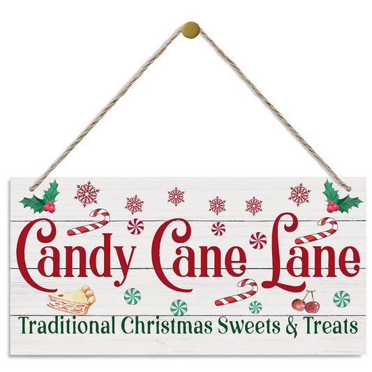 Christmas Decor, Decorative Wood Hanging Wood Plaque, Home Wall Decor Art, Christmas Sign for Kitchen Cafe Bar, Rustic Wooden Holiday Decor, Christmas Wall Decor With Rope, Candy Cane Lane