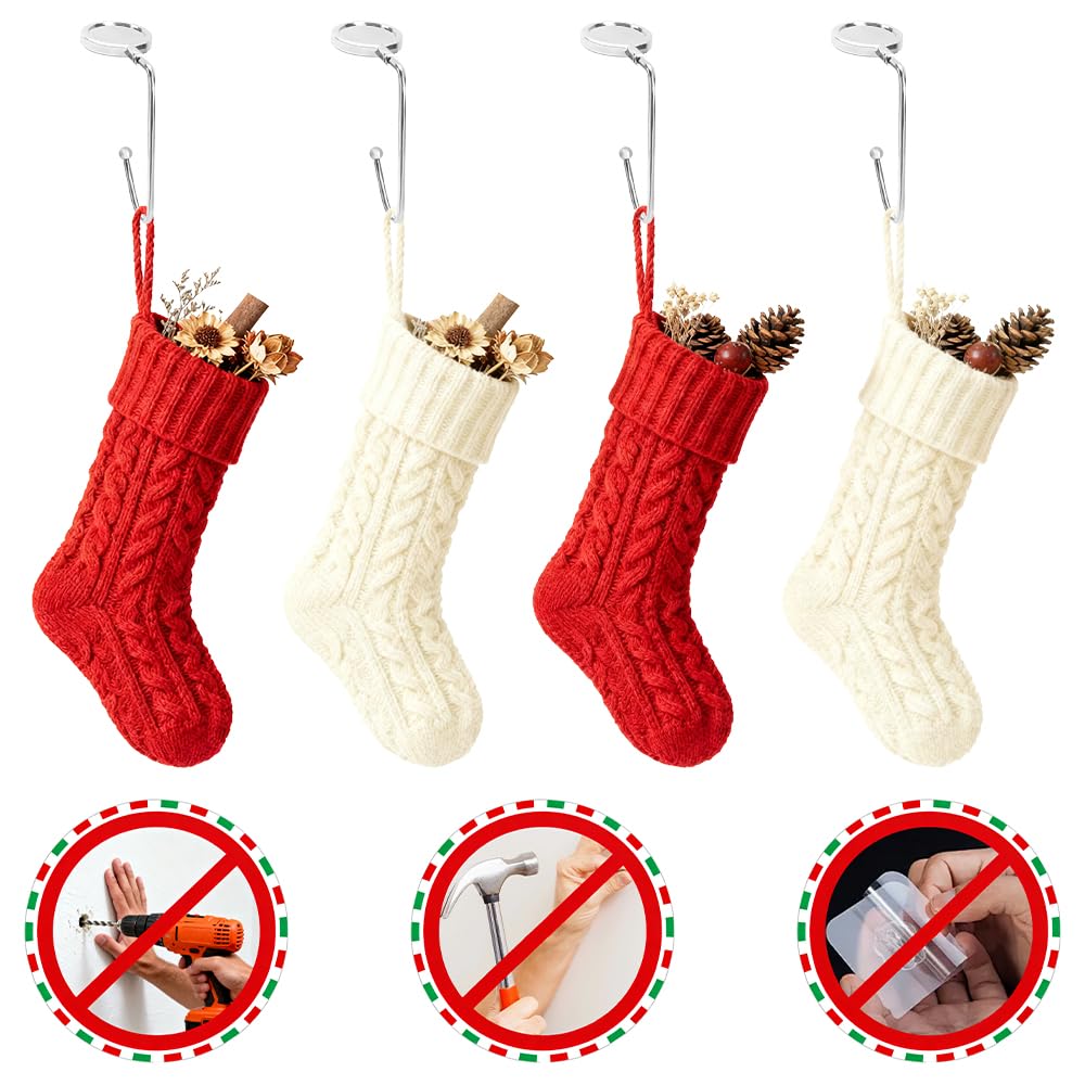 fiocloina Christmas Stocking Holders for Mantle Set of 4, Non-Slip Mantel Stocking Hangers Hooks Christmas Silver Stocking Hangers for Fireplace Xmas Party Decoration (Silver)