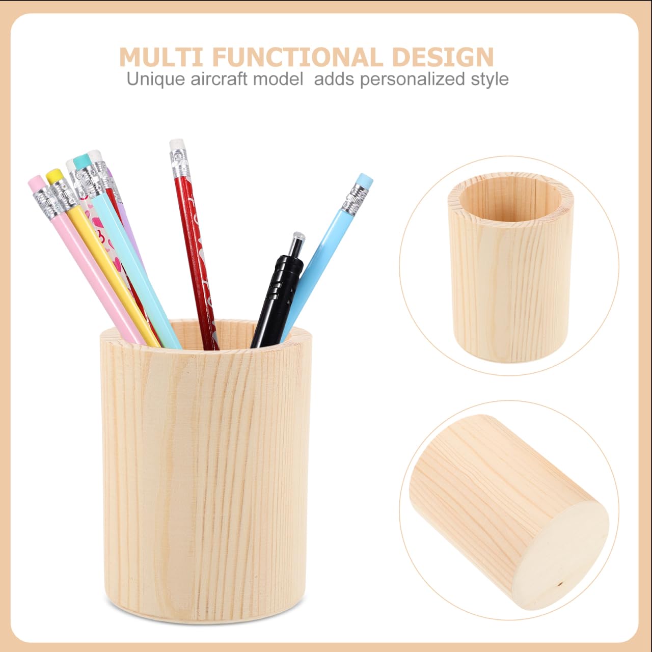 ARTIBETTER 2pcs Unfinished Wooden Pencil Holder Pine Pen Cup Wood Desk Pencil Holder Stand Rustic Makeup Brush Storage Kitchen Cookware Organizer for DIY Graffiti Round