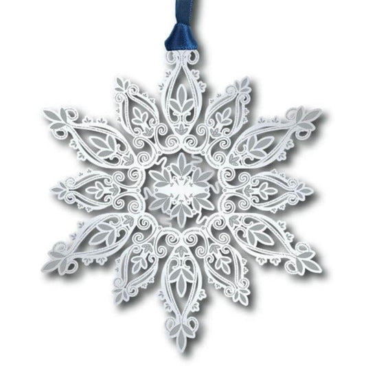 Beacon Design Wondrous Snowflake Hanging Ornament, 3.2" x 3.5", Solid Brass, Rhodium-Plated Finish, Elegant Etched Detailing, Winter Holiday Décor, Made in The USA