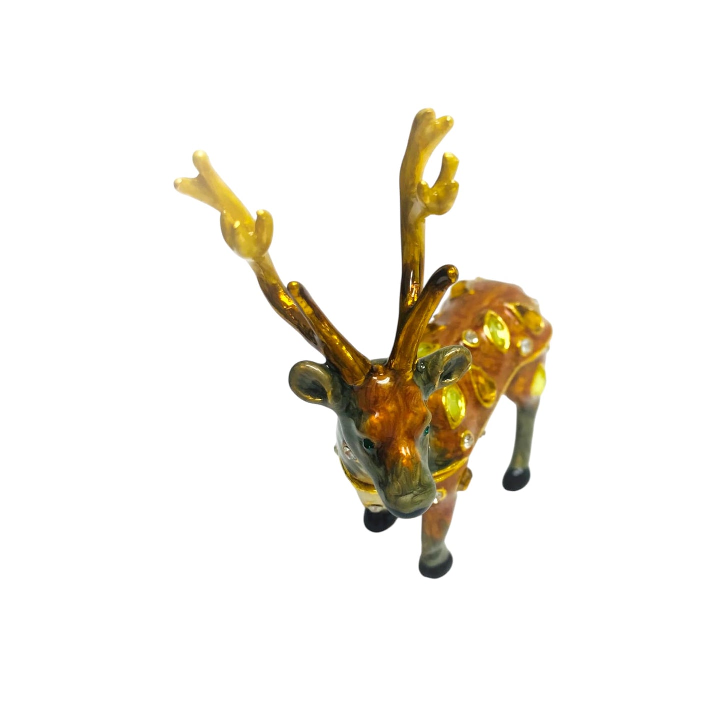 Cristiani Collezione Hand Crafted 14k Gold Plated Peweter Decorative Reindeer Figurine with Crystal Accents, Holiday Home Decor, ideal for Small Jewelry, Kids First Tooth