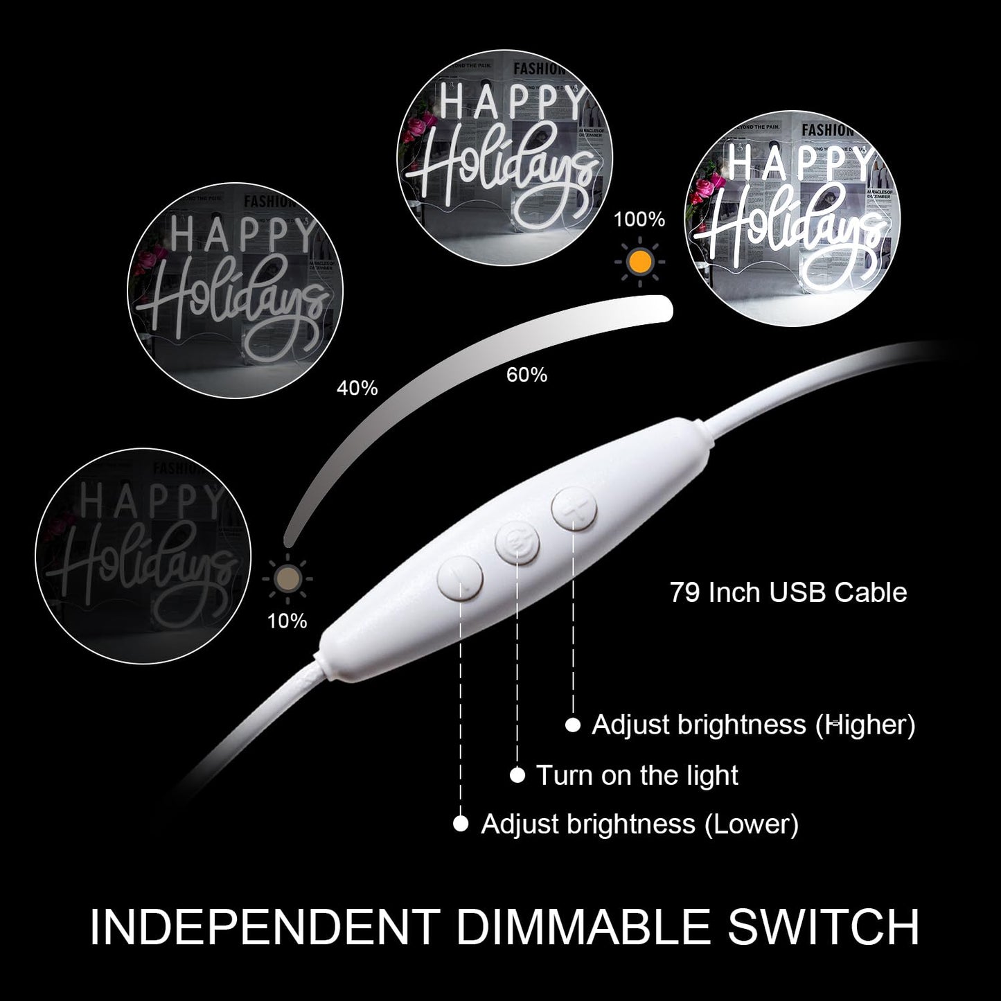 Horseneon Happy Holidays Neon Sign, Merry Christmas Neon Sign for Wall Decor, LED Sign with USB Powered for Party, Home, Bedroom, Living Room, Bar