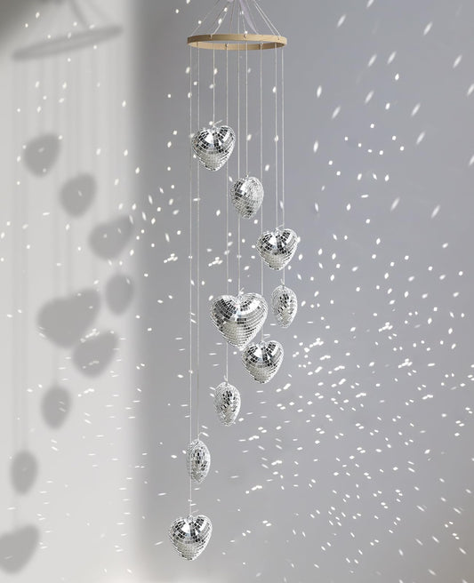 AceList Hanging Disco Ball Decor Heart-Shaped Sun Catcher, 35 Inch Handmade Light Reflecting Hanging Decor for Window, Indoor Room, Home Decor – Unique Sparkle Home Accent & Gift