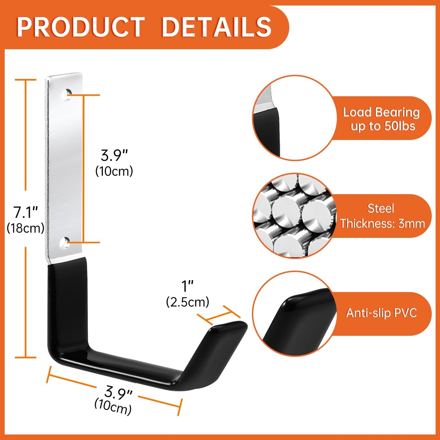 GeeWatom Heavy Duty Steel Hooks,Garage Storage Utility Hooks,Heavy Duty Tool Organizer,Steel Wall Mount Hook, Hose Hanger, Garage Garden Hooks (2)