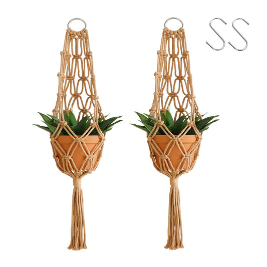 Artilady Hanging Planter for Indoor Plants Macrame Plant Hanger Large Hanging Plant Holder Brown Plants Basket White Rope Boho Original Wall Decor (Brown Plant Hanger-2pcs)