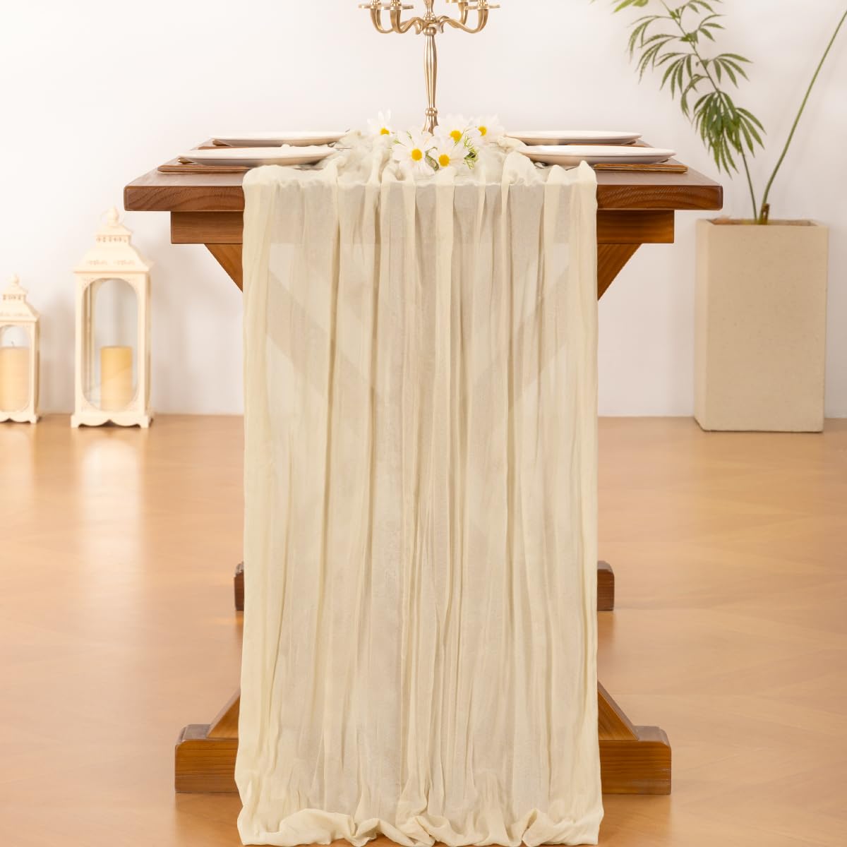 Socomi Beige Cheesecloth Table Runner Summer Boho Rustic Gauze 120 inch 10FT Cheese Cloth Sheer Runner for Wedding Party Baby Shower Birthday Home Decor Holiday Decorations