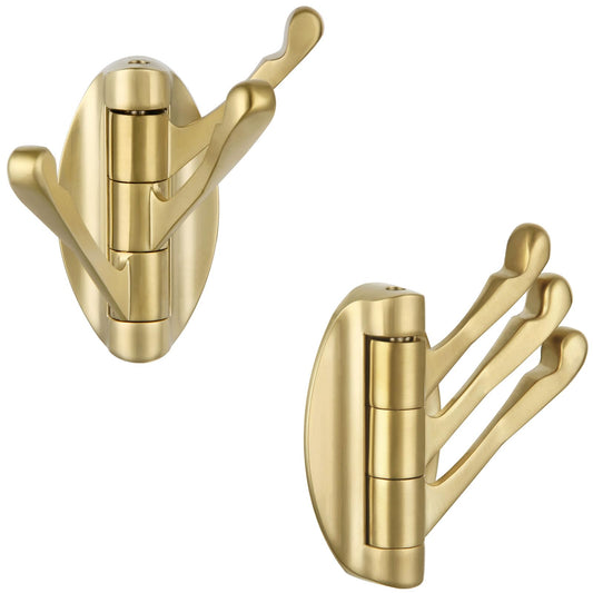 Angle Simple Swivel Towel Hook Brushed Gold 2 PCS, Metal Folding Bathroom Hook, Bath Towel Holder, Heavy Duty Robe Clothes Hanger for Bathroom RV Wall Mount