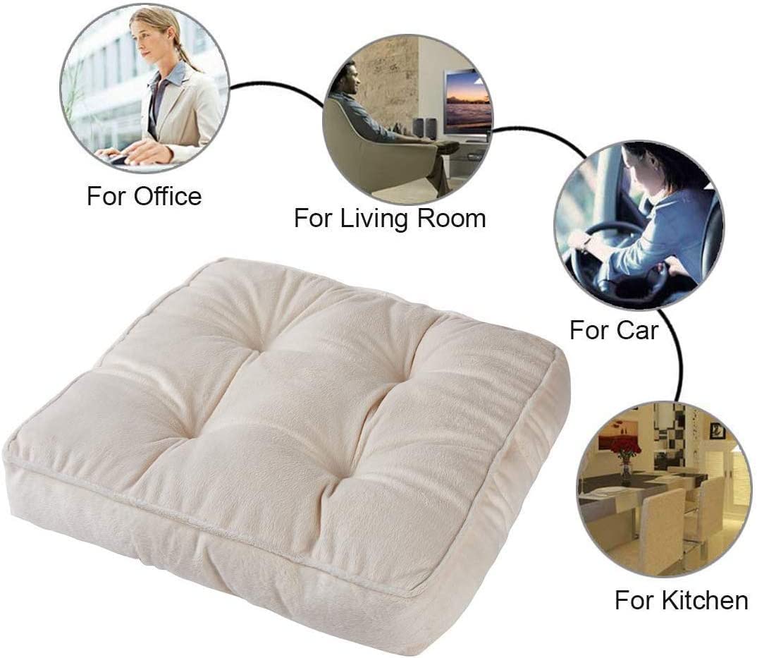 Big Hippo 17x17 Chair Pads with Ties - 1.95" Thick Tufted Seat Cushion for Tailbone Pain Relief - Machine Washable Square Chair Pillow for Hard Wooden Dining Chairs & Office Desk (Beige)