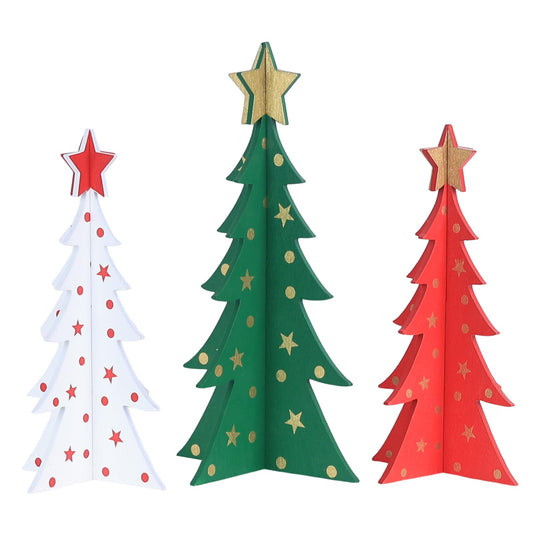 DECSPAS Christmas Decorations Indoor, 3 PCS 11 Inches Large Size Wood Christmas Trees for Centerpiece Table Decor, Wooden Xmas Tree for Winter Decor, Home, Tabletop, Mantel, Shelf, Gifts