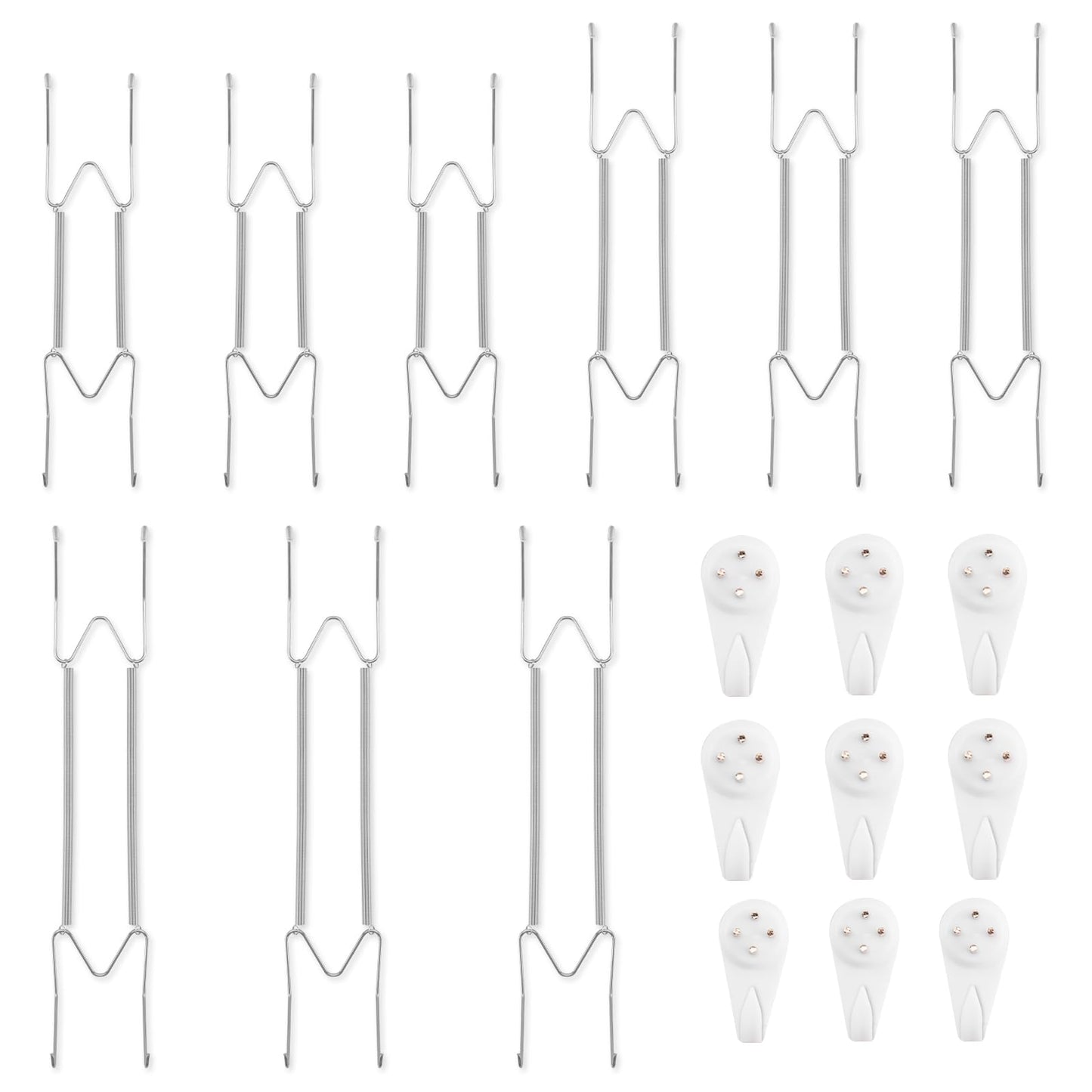 Bilillo 9-Piece Stainless Steel Wall Plate Hangers, 10/12/14 Inch Invisible Decorative Wire Plate Holders with 9 Pieces Wall Hooks for 8 to 16 Inch (Silver)