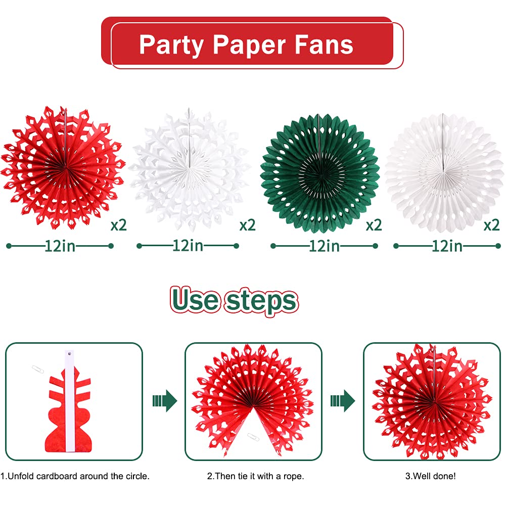 Christmas Party Decorations, Merry Christmas Banner Honeycomb Santa Hats Trees Hanging Snowflakes Paper Fans for Xmas Party Eve Holiday Home Decor