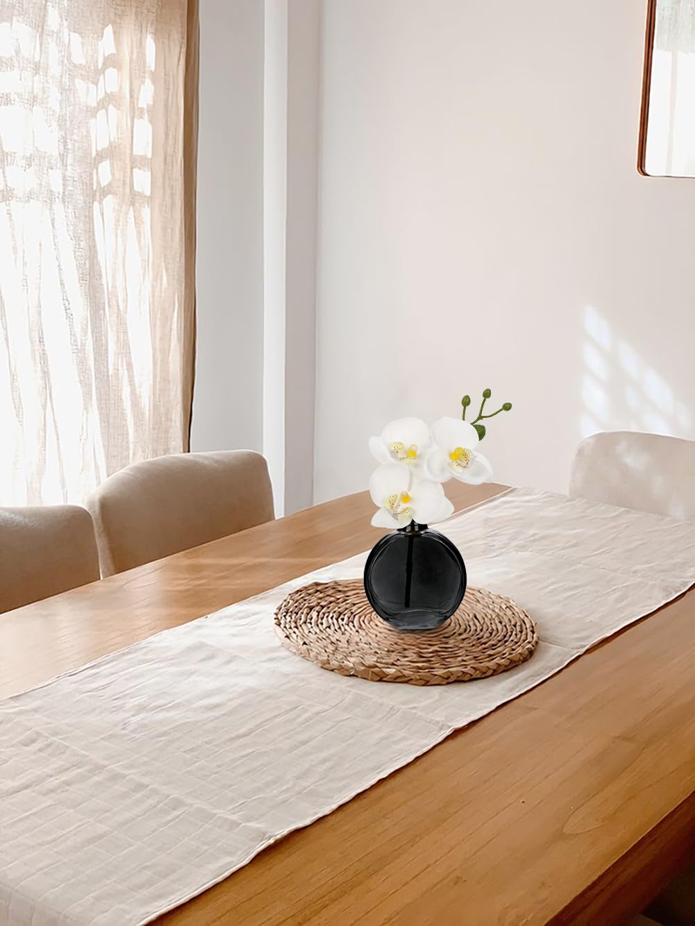 Oairse White Orchids Artificial Flowers Faux Orchids Arrangement in Black Glass Vases Set of 3 Real Touch Phalaenopsis Orchid Flowers Small Fake Orchid Centerpiece for Dining Room Table