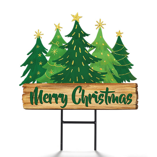 Whaline Christmas Metal Garden Stake Welcome Yard Sign Watercolor Xmas Tree Star Decorative Lawn Sign for Winter Holiday Home Outside Lawn Porch Walkway Decors
