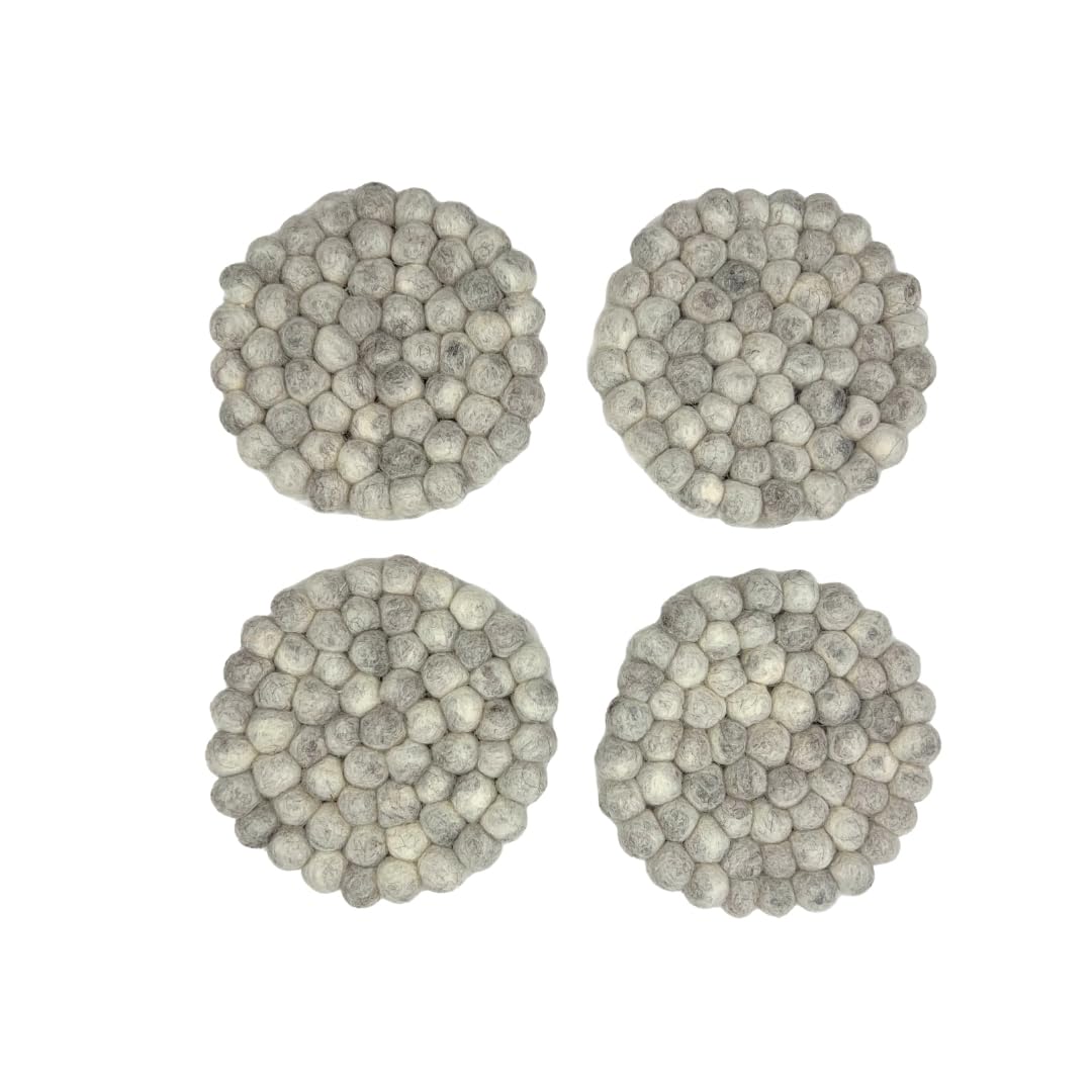 Humble Hilo Handmade Felt Coaster, 3.9 inches, Set of 4 (Grey Marbelized)