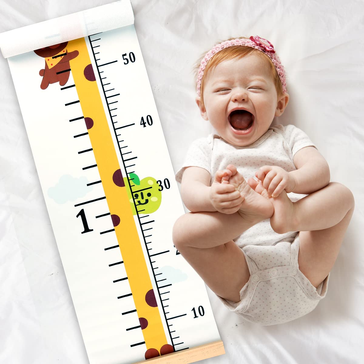 Mibote Baby Growth Height Chart Handing Ruler Wall Decor for Kids, Canvas Removable Height Growth Chart 79" x 7.9" (Giraffe)