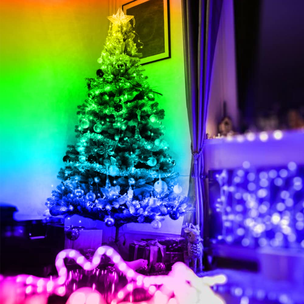 RUISHINE Battery Operated LED Strip Lights 32.8ft, Battery Powered Led Strip Lights for Bedroom Color Changing APP Remote, USB Led Lights for TV, Room, Kitchen, Party