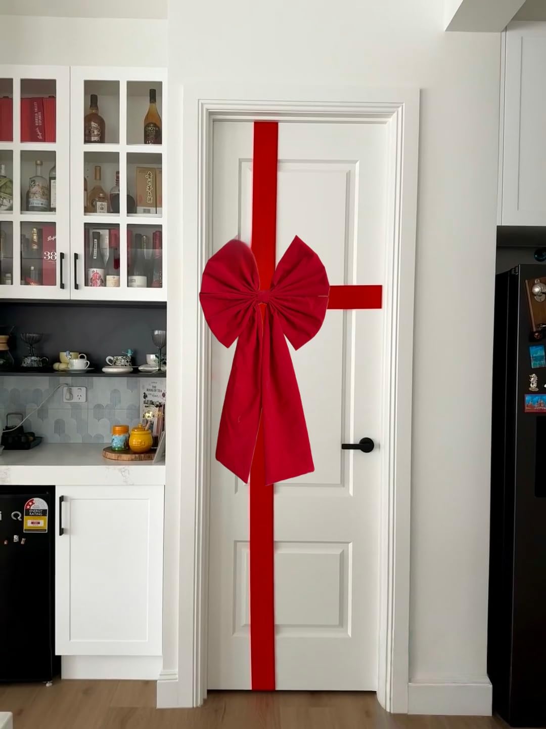 Meseey Large Christmas Red Velvet Door Ribbon Bows Gate Cabinet Wreath Bow Festival Wrapping Decorations for Christmas Tree Fireplace Home Front Door Party Supplies(Red Velvet)