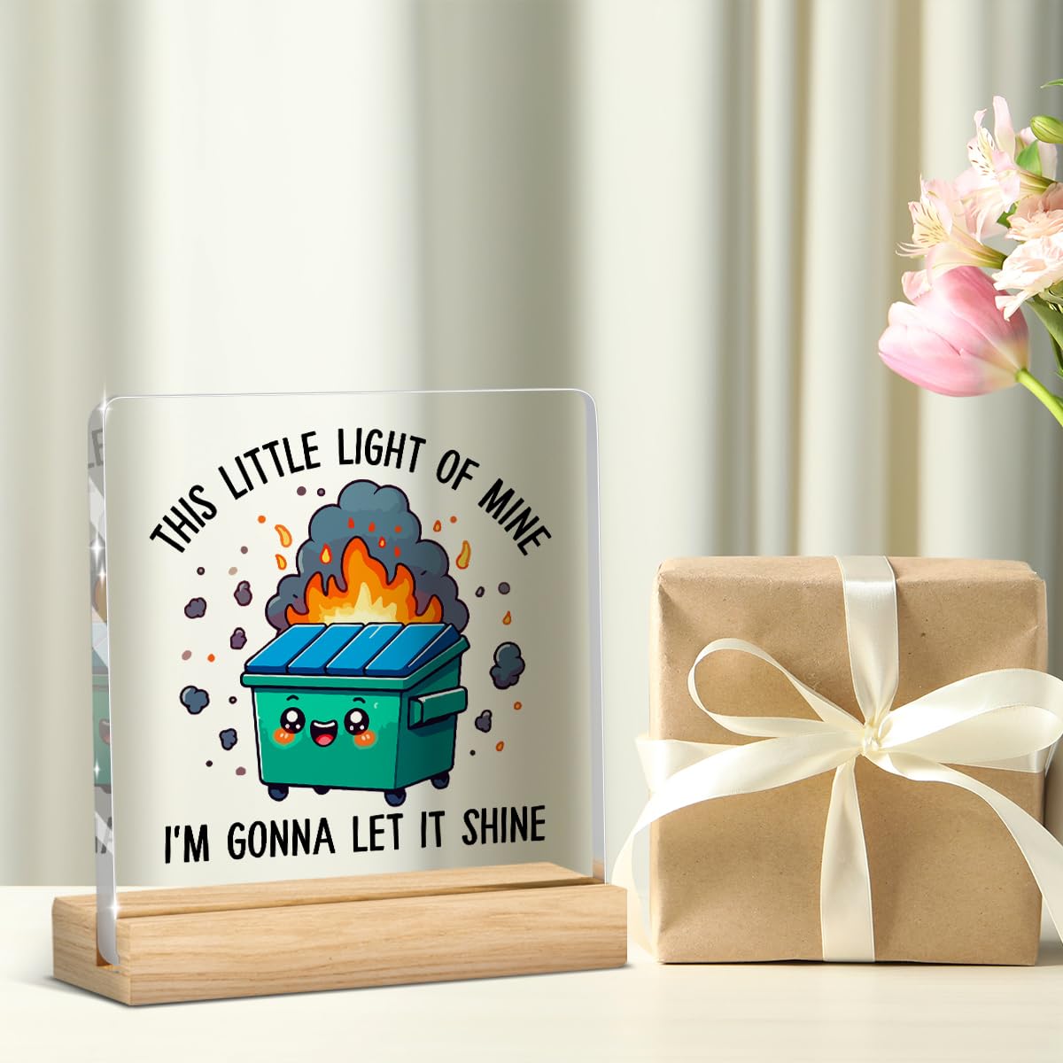 Dumpster Fire Desk Decor, Dumpster Fire Desk Accessories, Funny Office Decor, Coworker Gifts, Inspirational Gifts for Women Men Boss Friend, Acrylic Plaque for Home Office Tabletop Shelf