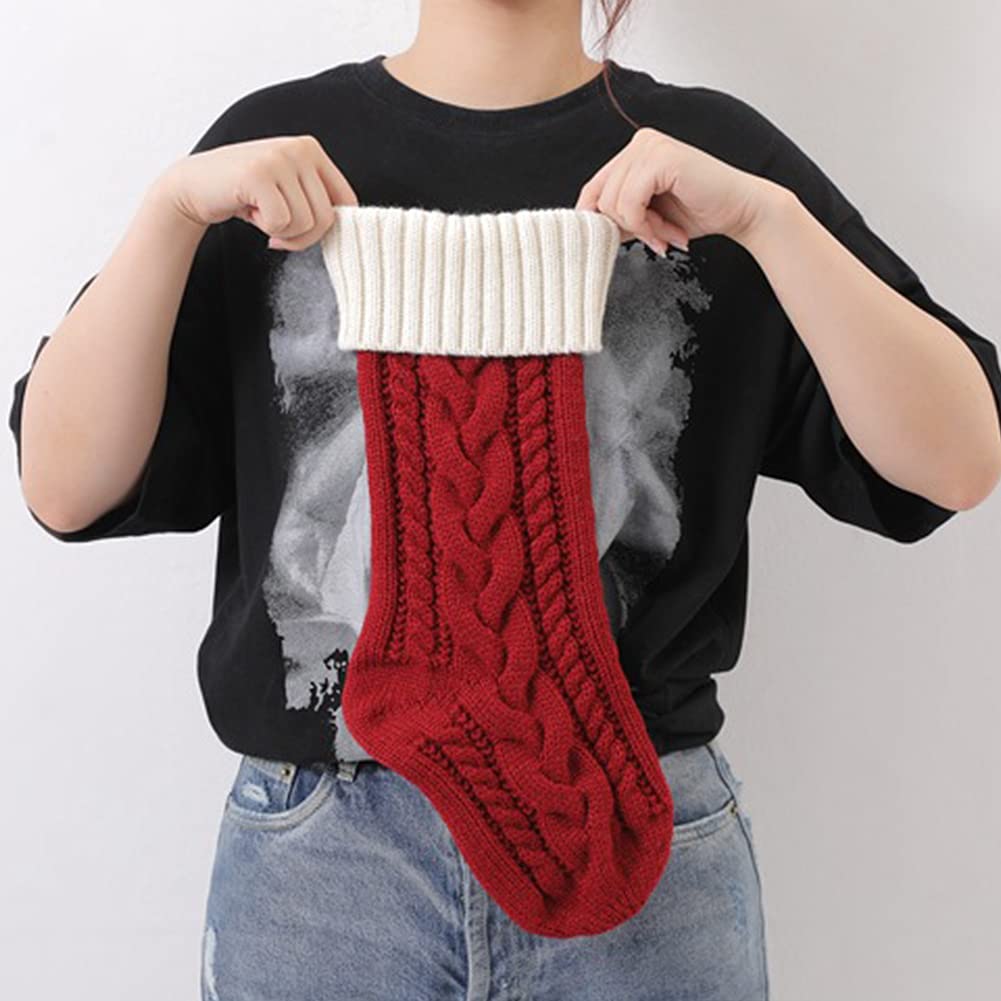 Nanou Christmas Stockings 18" Knitted Christmas Socks Family Holiday Decorations Great Big Stockings for Gift to Family, Friends and Kids (Green(Body)+Ivory (Mouth), Length 18",Pack 1)