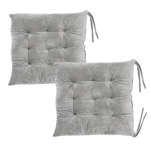 MissSoul 2 Pack Square Seat Cushion Chair Pads for Kitchen Dining Chairs, Soft Comfort Velvet Chair Mat Pillow Cushions with Ties for Office Desk Living Room Tatami 15.5", Gray