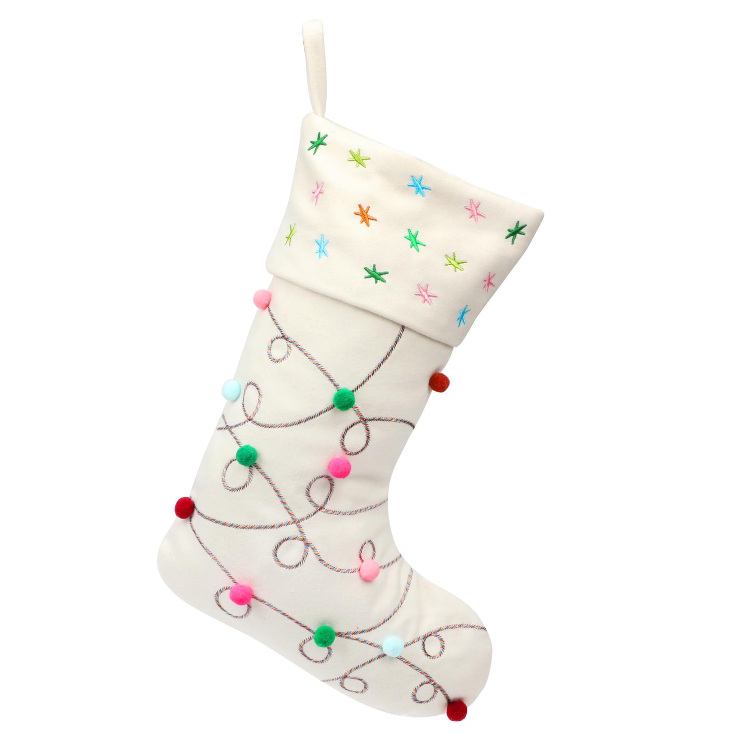 Hopearl Pom Pom Christmas Stocking Boho Style Socks Ultra Soft Stockings Ornament Luxury Gift Bags for Family Xmas Tree Party Supplies, Cream, 18''