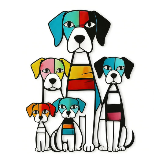 WQLLWFC Metal Dog Wall Retro Art Decor for Dogs Lover - Colorful Geometric Iron Sculpture Home Decor for Living Room, Bedroom, Kitchen, Office, Outdoor Garden - Unique Fun Gift