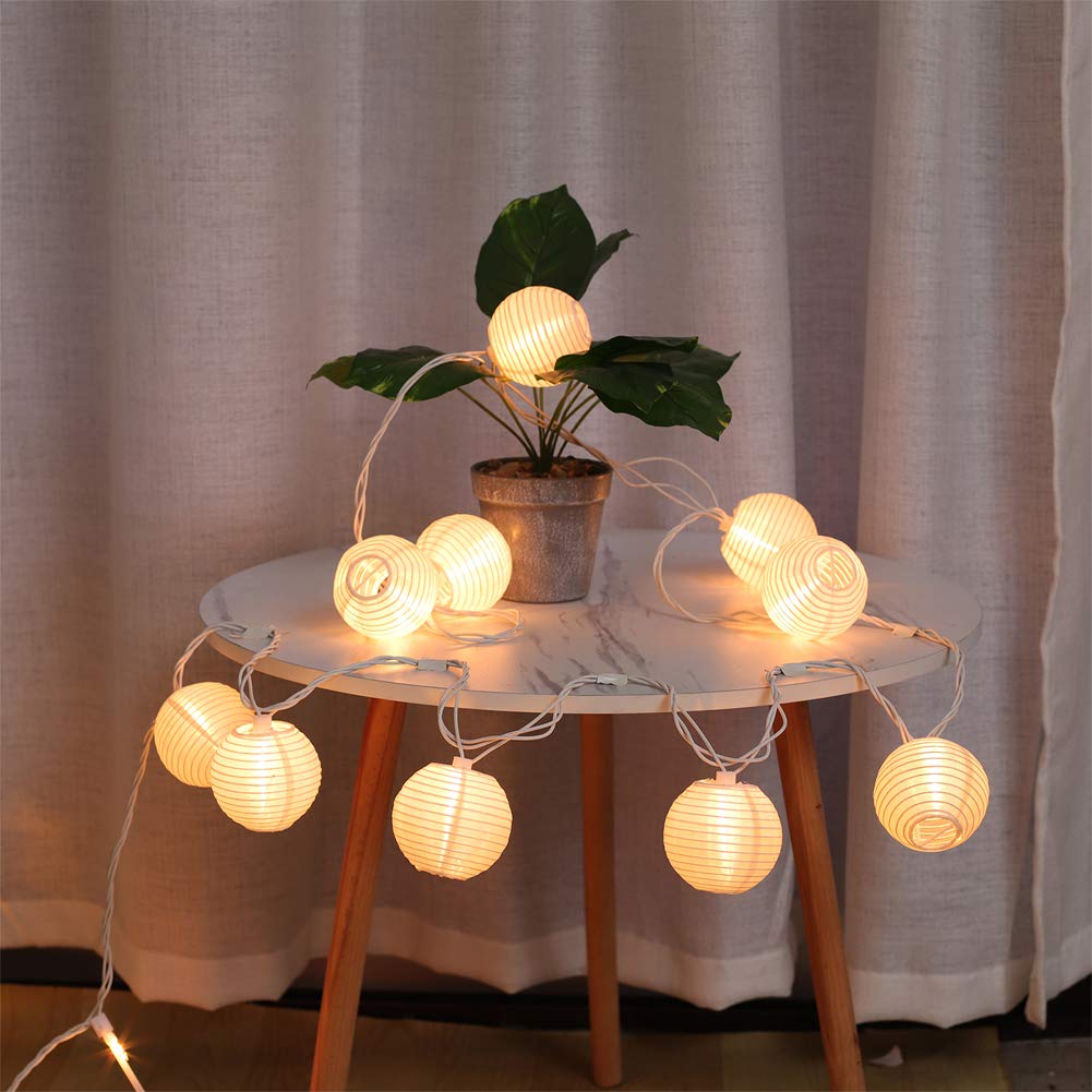 TIGOMOOV 10 White Nylon Lantern String Lights, 120V Plug in, 9.83FT White Wire, Waterproof Indoor Outdoor Hanging Fairy Lights for Patio, Garden, Bedroom, Wedding, Party and Christmas Holiday Decor